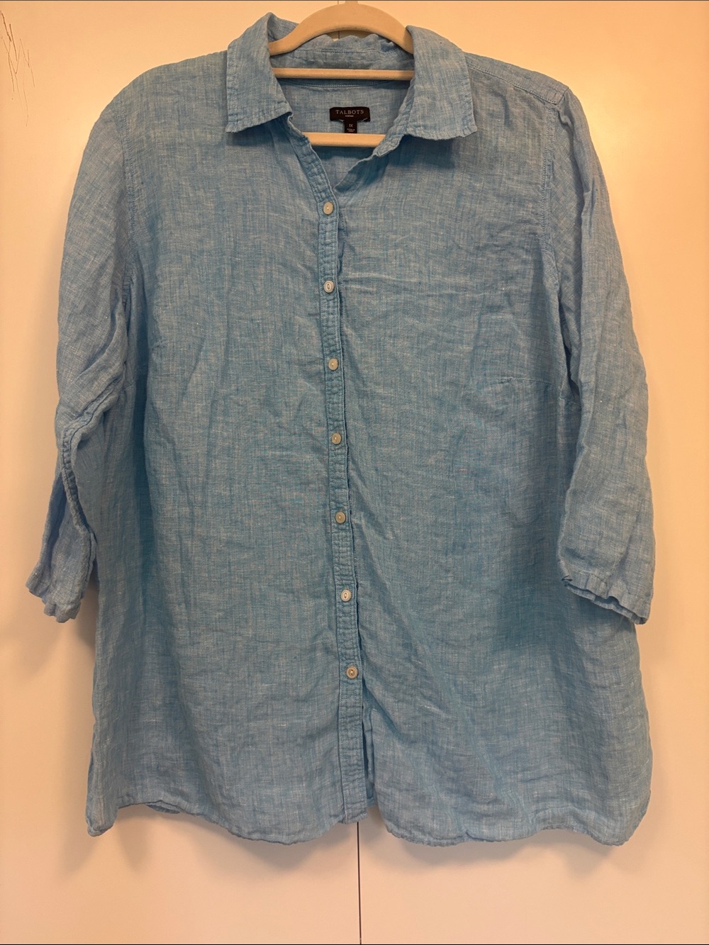 Talbots Sky Blue Linen Button-Front Shirt 1X